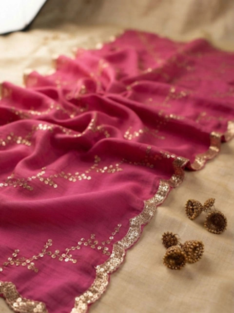 Dupatta Bazaar Embroidered Linen Dupatta with Sequinned - Image 6