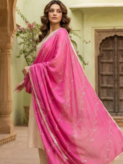 Dupatta Bazaar Embroidered Linen Dupatta with Sequinned - Image 3