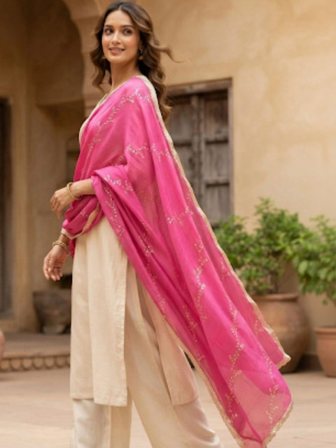 Dupatta Bazaar Embroidered Linen Dupatta with Sequinned - Image 5