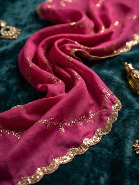 Dupatta Bazaar Embroidered Linen Dupatta with Sequinned - Image 4
