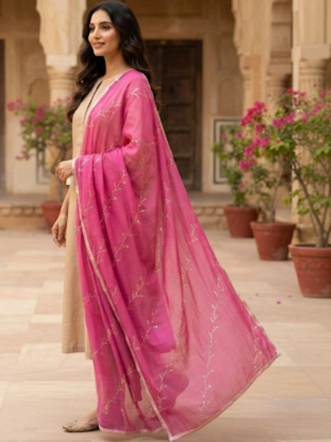 Dupatta Bazaar Embroidered Linen Dupatta with Sequinned - Image 2