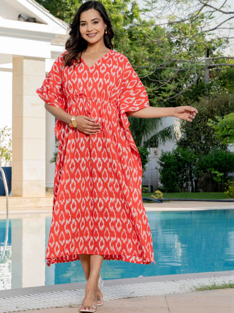 CELEBRAVO Women Floral Printed Maternity Flared Kaftan Midi Dress
