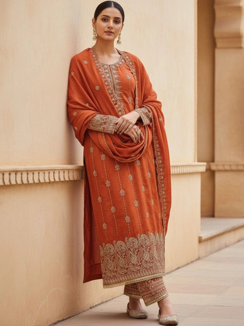 BlessAWeaves Embroidered Unstitched Dress Material