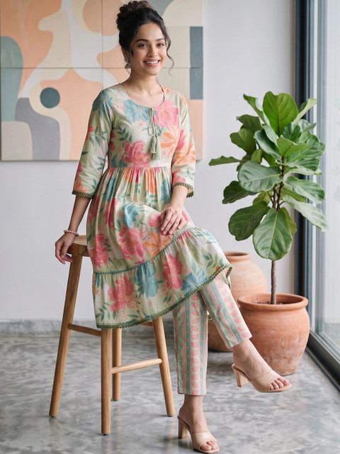 KALINI Romantic Florals Printed Tunic with Trousers - Image 4
