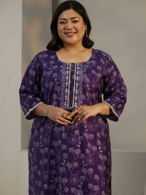 EXTRA LOVE BY LIBAS Women Floral Printed Regular Thread Work Kurta with Palazzos - Image 2