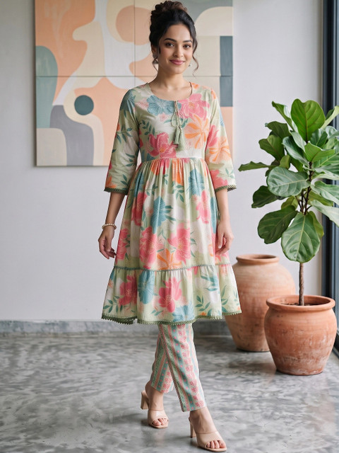 KALINI Romantic Florals Printed Tunic with Trousers