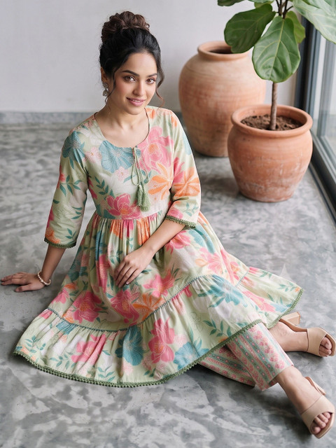 KALINI Romantic Florals Printed Tunic with Trousers - Image 5
