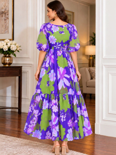 Moda Rapido Floral Print Puff Sleeve Georgette Maxi Dress - Image 6