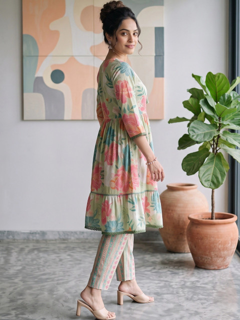 KALINI Romantic Florals Printed Tunic with Trousers - Image 6