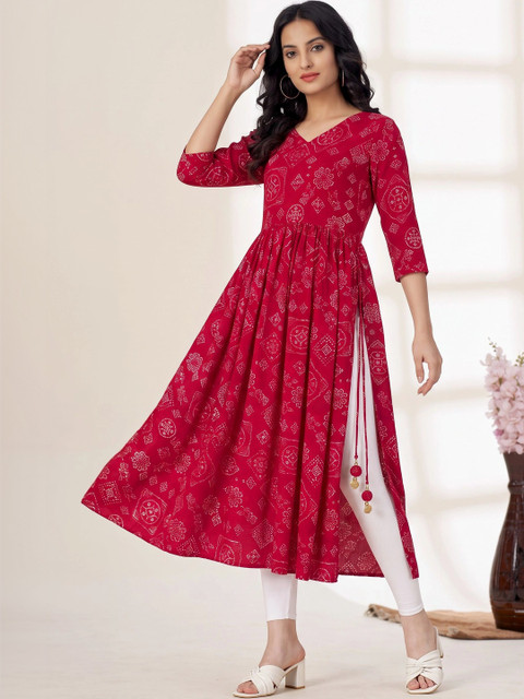 Majesta Women Bandhani Printed Anarkali Kurta
