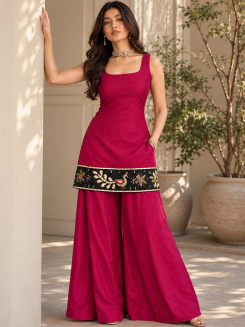 KALINI Women Ethnic Motifs Embroidered Regular Sequinned Kurta with Palazzos
