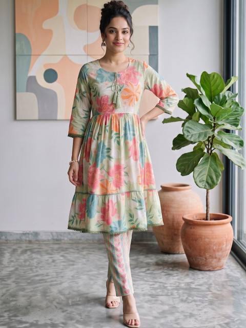KALINI Romantic Florals Printed Tunic with Trousers - Image 3
