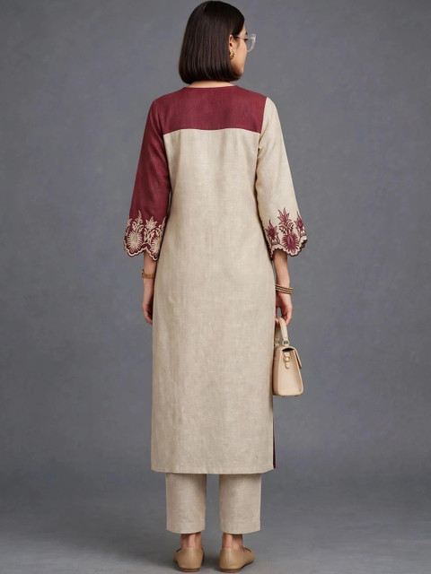 Navibhu Women Ethnic Motifs Embroidered Regular Thread Work Kurta with Trousers - Image 3