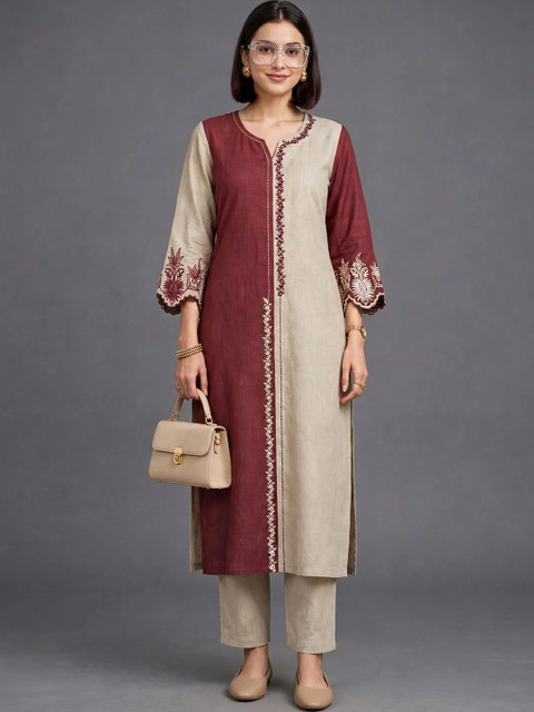 Navibhu Women Ethnic Motifs Embroidered Regular Thread Work Kurta with Trousers