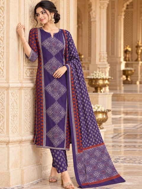 Namastika Women Printed Regular Pure Cotton Kurta with Trousers & With Dupatta - Image 5
