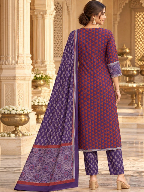Namastika Women Printed Regular Pure Cotton Kurta with Trousers & With Dupatta - Image 3
