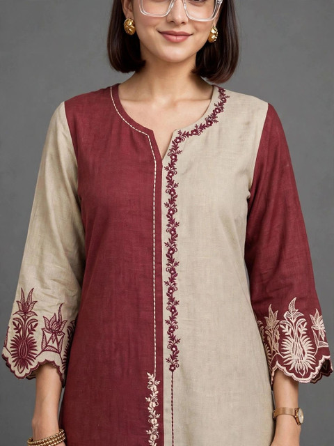 Navibhu Women Ethnic Motifs Embroidered Regular Thread Work Kurta with Trousers - Image 7