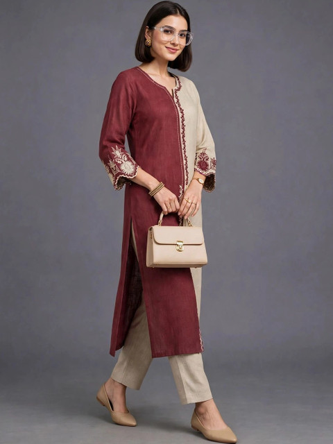 Navibhu Women Ethnic Motifs Embroidered Regular Thread Work Kurta with Trousers - Image 5