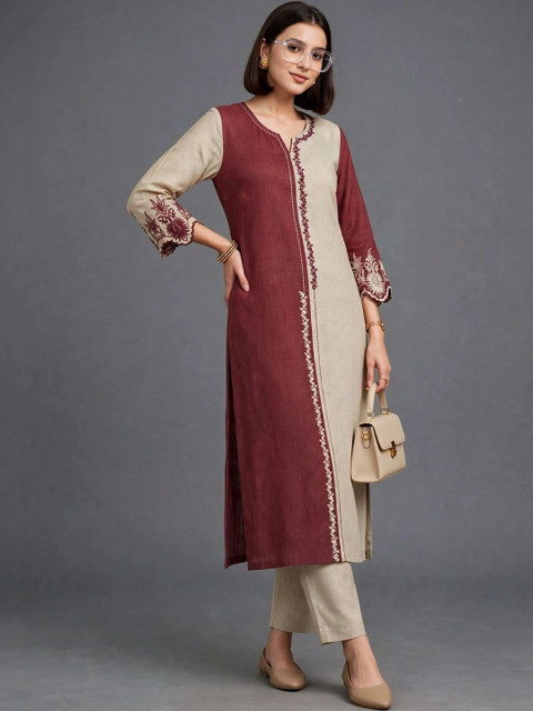 Navibhu Women Ethnic Motifs Embroidered Regular Thread Work Kurta with Trousers - Image 6