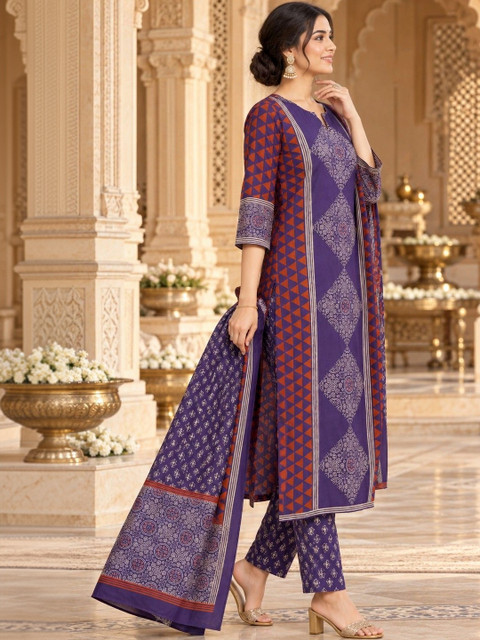 Namastika Women Printed Regular Pure Cotton Kurta with Trousers & With Dupatta - Image 7