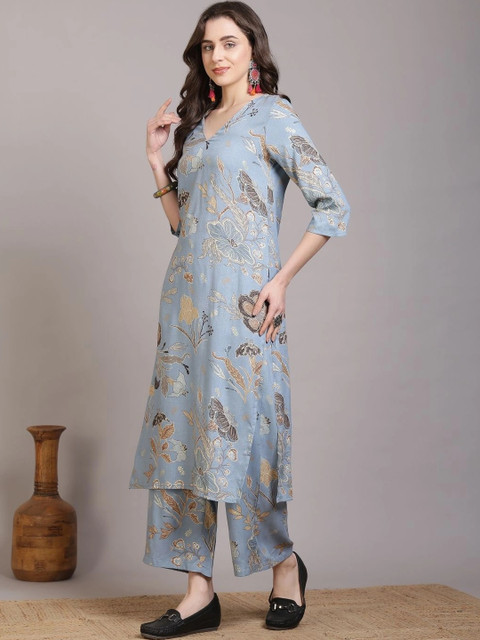 TINRANG Women Floral Printed Regular Kurta with Palazzos - Image 3