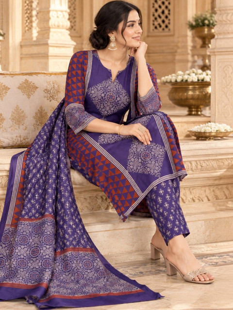 Namastika Women Printed Regular Pure Cotton Kurta with Trousers & With Dupatta - Image 6