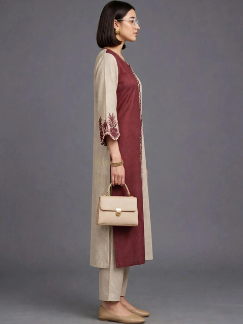 Navibhu Women Ethnic Motifs Embroidered Regular Thread Work Kurta with Trousers - Image 2