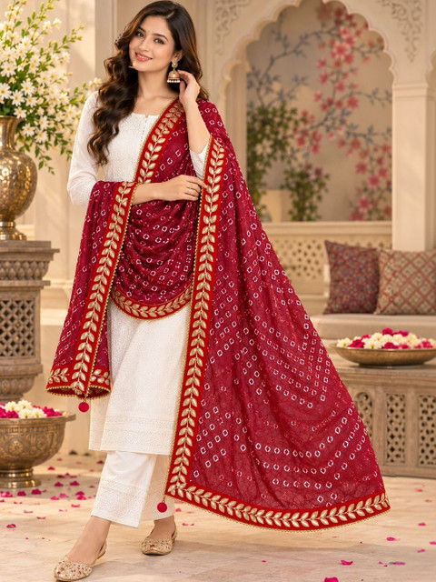 Phulkarigiri Dyed Bandhani Dupatta with Gotta Patti