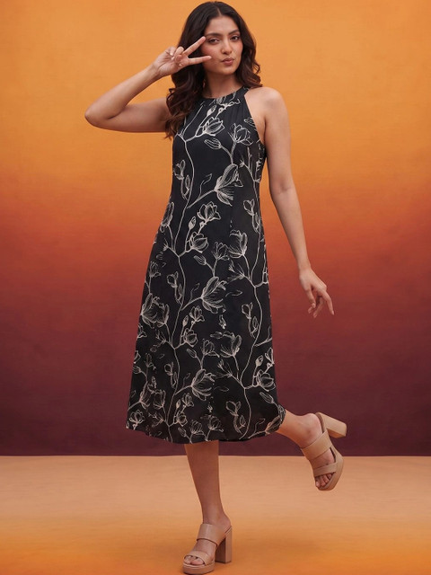 KALAMIR Floral Print Halter Neck A-Line Midi Dress - Image 7