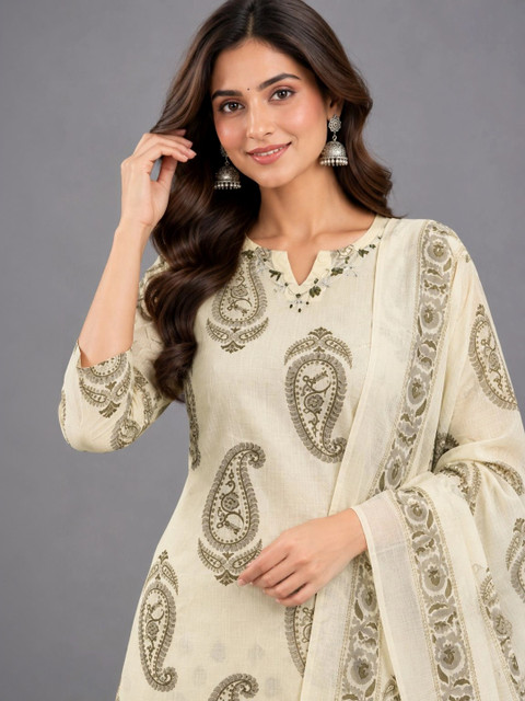 RANGZARI Women Paisley Printed Regular Pure Cotton Kurta with Palazzos & With Dupatta - Image 2