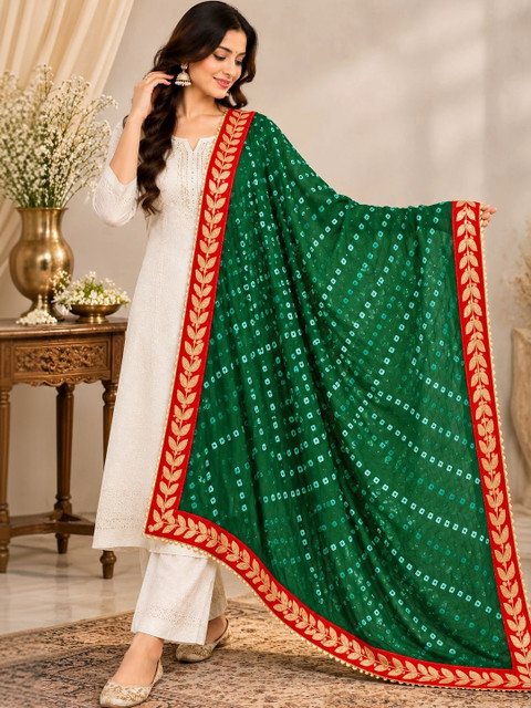Phulkarigiri Printed Bandhani Dupatta with Gotta Patti