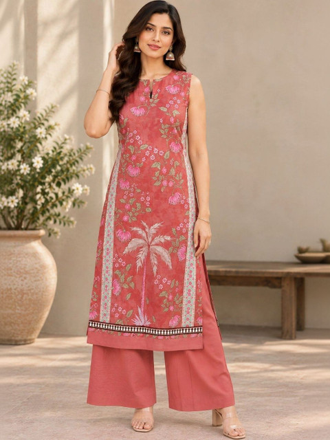 Anouk Women Floral Printed Regular Pure Cotton Kurta with Palazzos - Image 6