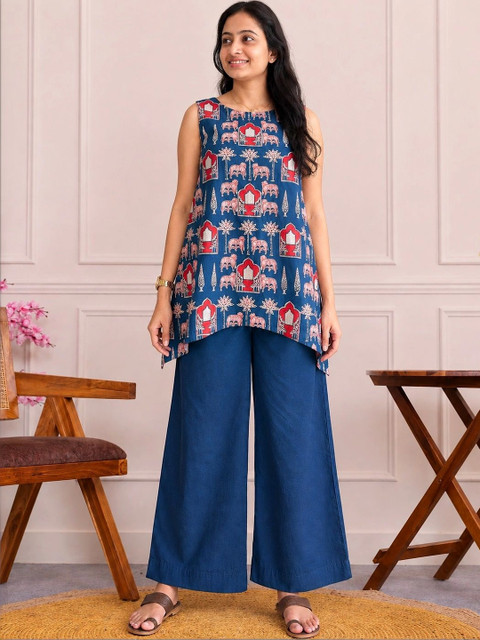 ZEKU Women Ethnic Motifs Printed Regular Kurta with Palazzos - Image 6