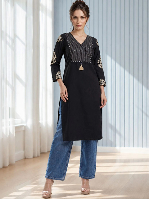 HERE&NOW Women Ethnic Motifs Embroidered Thread Work Kurta