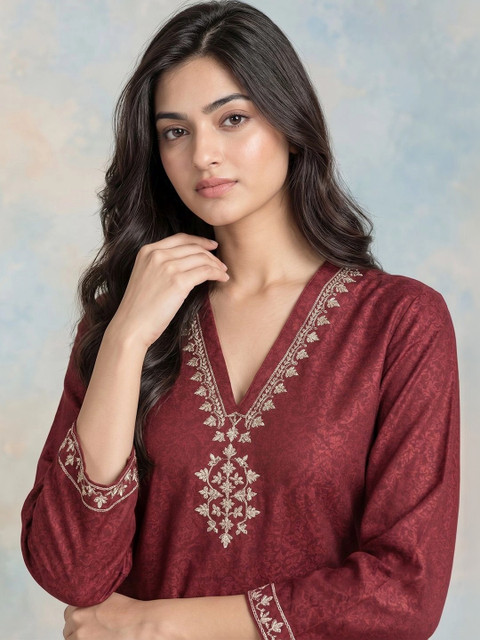 HERE&NOW Women Ethnic Motifs Regular Thread Work Kurta with Palazzos - Image 5