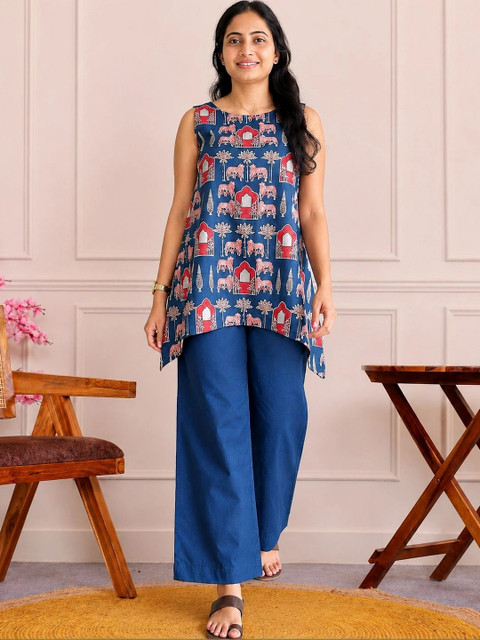 ZEKU Women Ethnic Motifs Printed Regular Kurta with Palazzos - Image 4