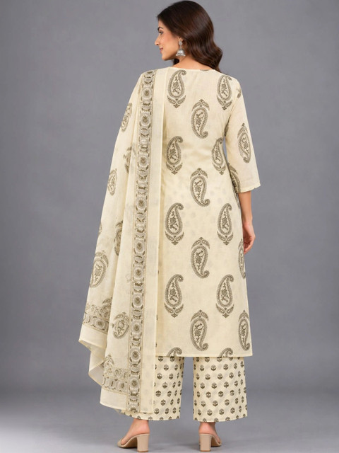 RANGZARI Women Paisley Printed Regular Pure Cotton Kurta with Palazzos & With Dupatta - Image 5