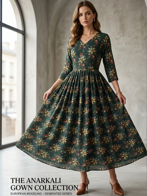 SELVIFAB Floral Print A-Line Maxi Dress