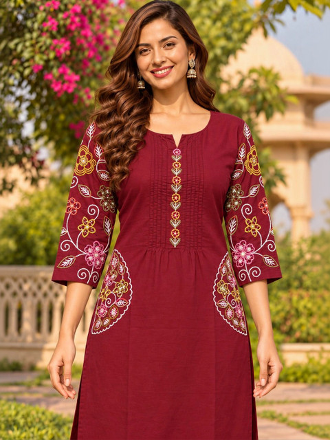RANGZARI Women Floral Embroidered Regular Thread Work Pure Cotton Kurta with Palazzos & With Dupatta - Image 5