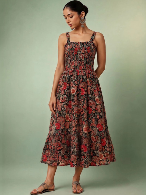 KALAMIR Print A-Line Midi Dress