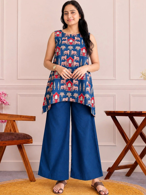ZEKU Women Ethnic Motifs Printed Regular Kurta with Palazzos - Image 5