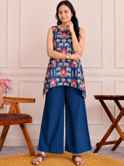ZEKU Women Ethnic Motifs Printed Regular Kurta with Palazzos - Image 3