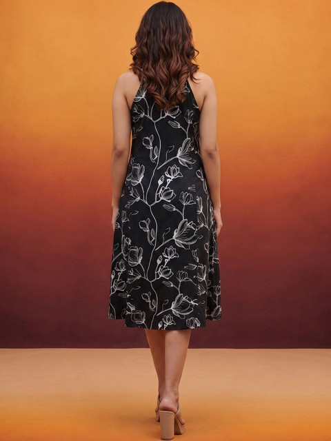 KALAMIR Floral Print Halter Neck A-Line Midi Dress - Image 6
