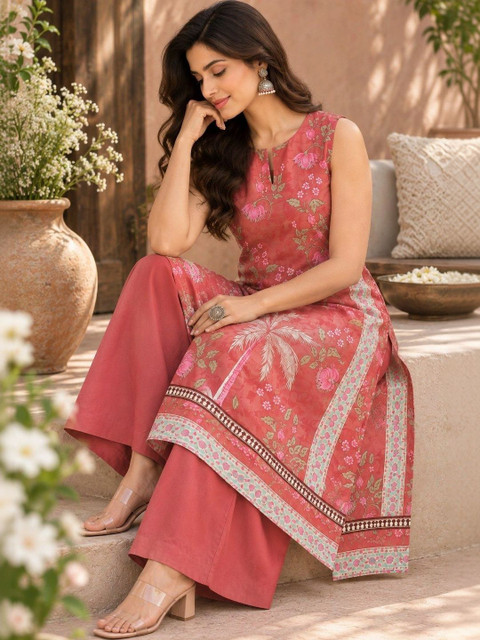 Anouk Women Floral Printed Regular Pure Cotton Kurta with Palazzos