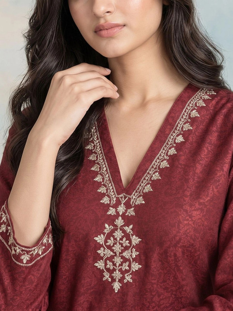 HERE&NOW Women Ethnic Motifs Regular Thread Work Kurta with Palazzos - Image 4