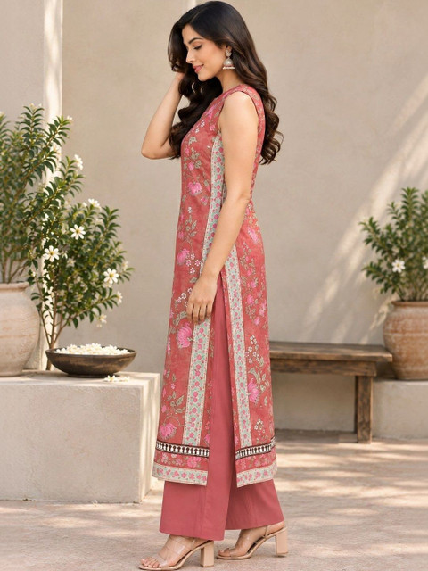 Anouk Women Floral Printed Regular Pure Cotton Kurta with Palazzos - Image 4