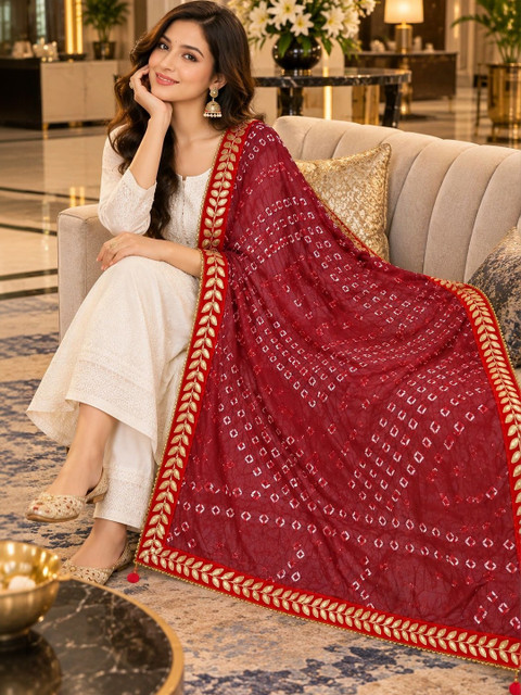 Phulkarigiri Dyed Bandhani Dupatta with Gotta Patti - Image 3