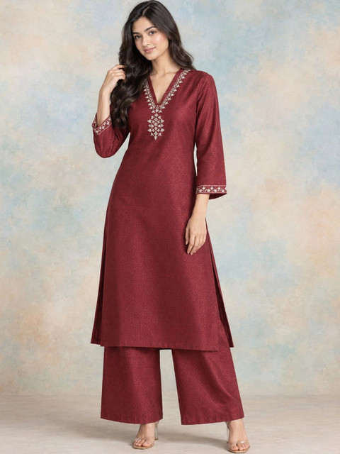 HERE&NOW Women Ethnic Motifs Regular Thread Work Kurta with Palazzos