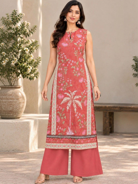 Anouk Women Floral Printed Regular Pure Cotton Kurta with Palazzos - Image 3