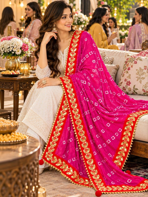 Phulkarigiri Printed Bandhani Dupatta with Gotta Patti - Image 4